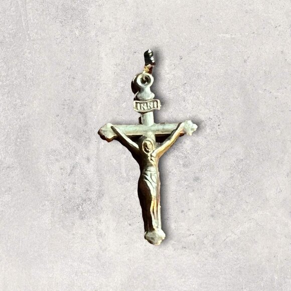 Vintage Rosary‎ Dark Heavy Shiny Black Beads Hematite Silver Crucifix - Picture 5 of 6